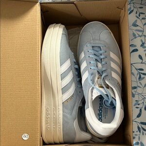adidas Light Blue Suede Sneakers with White Stripes